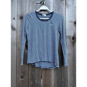 Lacoste Womens Striped Long Sleeve T-Shirt Navy Blue Grey Size 36 Crocodile Logo